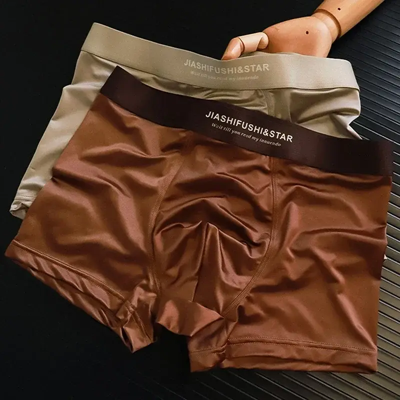 Cuecas de boxe de fibra masculina respirável 4 tamanhos, roupa íntima respirável confortável, tecido de malha de estiramento médio, cor sólida — image 2