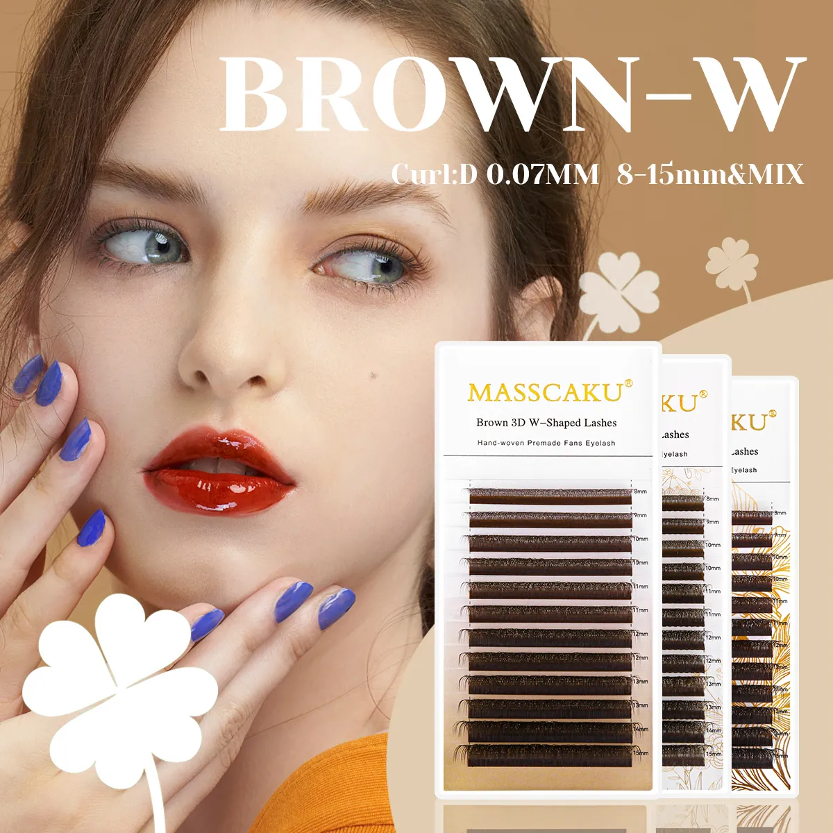 Brown 3D/4D/5D W-Shaped Eyelash Extensions 8-15mm Mix Length Hand-woven Premade Volume Fans Eye Lashes Makeup Products