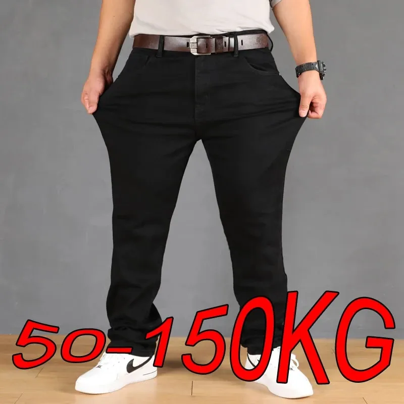 Calça jeans masculina plus size de barril sólido para primavera outono casual preto na moda jeans para homens