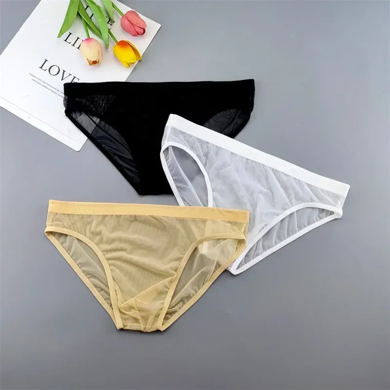 Plus Size Transparent Underwear See Through Sexy Briefs for Men with Pouch Nylon Hombre Slips Breathable Male Panties XL-4XL