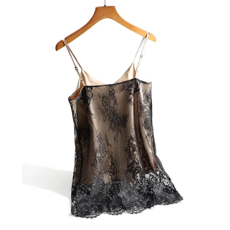 Sexy renda espaguete cinta superior feminino halter v pescoço básico cami sem mangas cetim de seda regata verão
