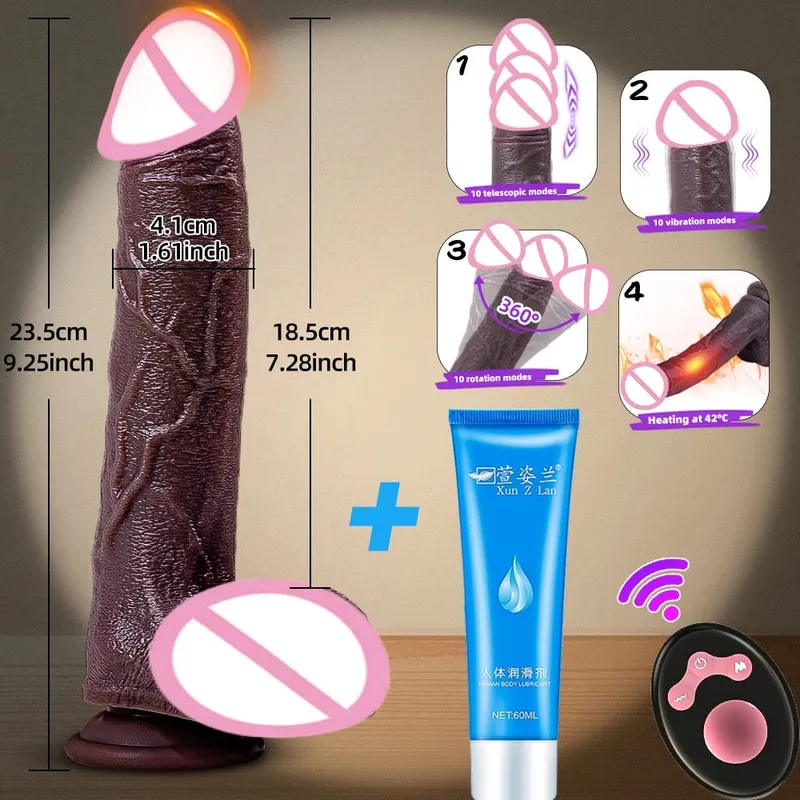Vibrador realista vibrador telescópico aquecimento pênis controle remoto galo empurrando pau grande masturbação para mulheres brinquedos sexuais adultos