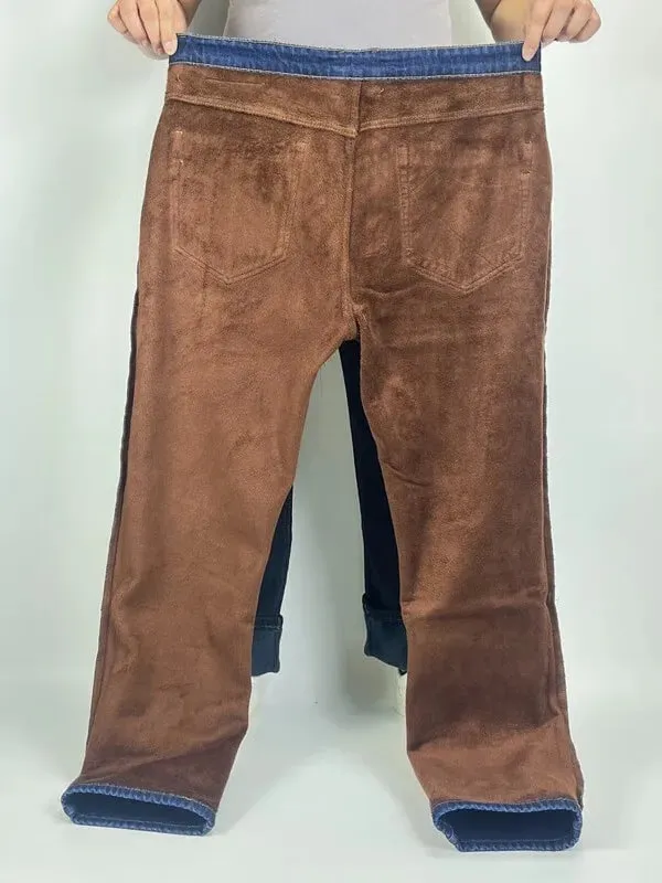 Homens plus size 10xl inverno quente de pelúcia jeans estiramento solto em linha reta calças jeans baggy para uso confortável oversize streetwear — image 3