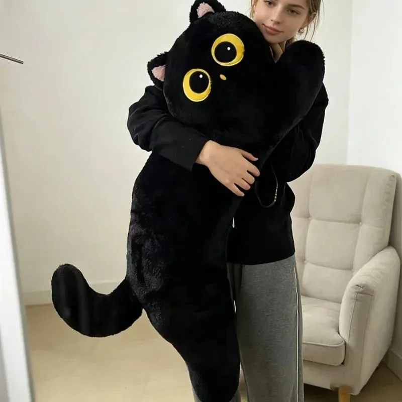 Travesseiro longo de pelúcia para gato preto, travesseiro para dormir, dormitório, perna, almofada, sofá, boneca de pelúcia, casa, sala de estar, travesseiro macio