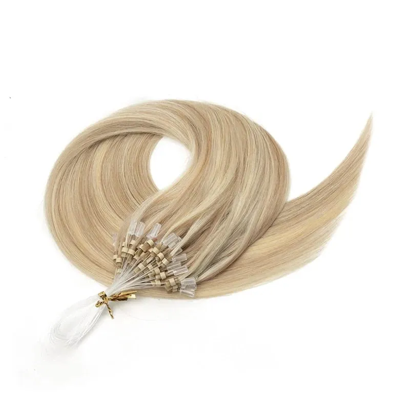 Extensões de cabelo humano micro loop, fácil instalação em casa, micro contas, loiro, marrom, preto, reto, 30 g/pacote