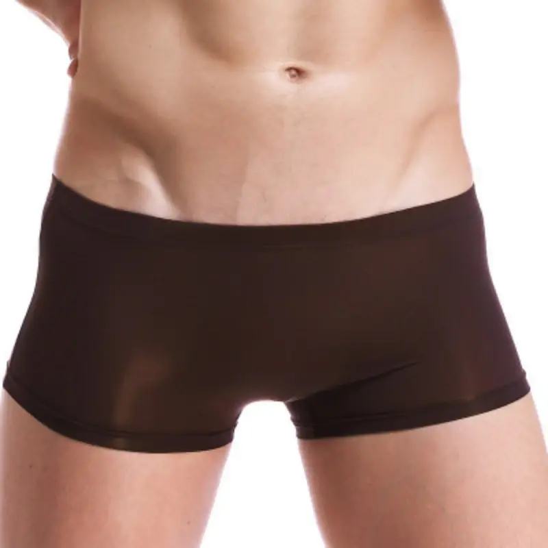 Homens troncos de seda gelo boxer fino translúcido calcinha sexy respirável roupa interior baixo-rise u convexo cuecas deslizamento homme