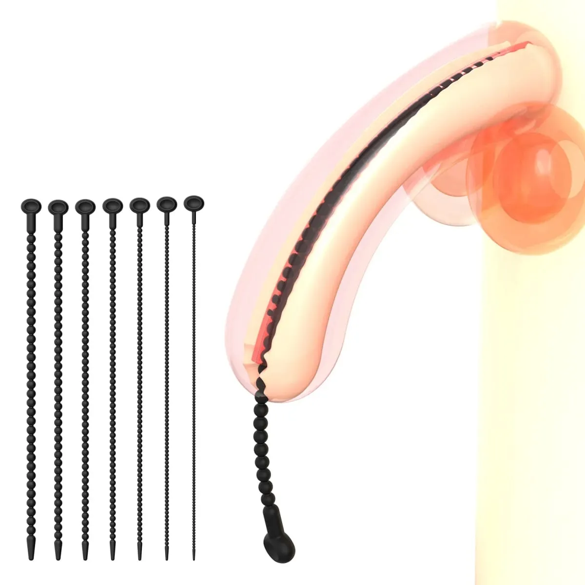 Graduated Urethral Dilator Set – 7 Sizes Soft Silicone Penis Sounding Rod for Men Reusable Sound Trainer Adult Sex Toy