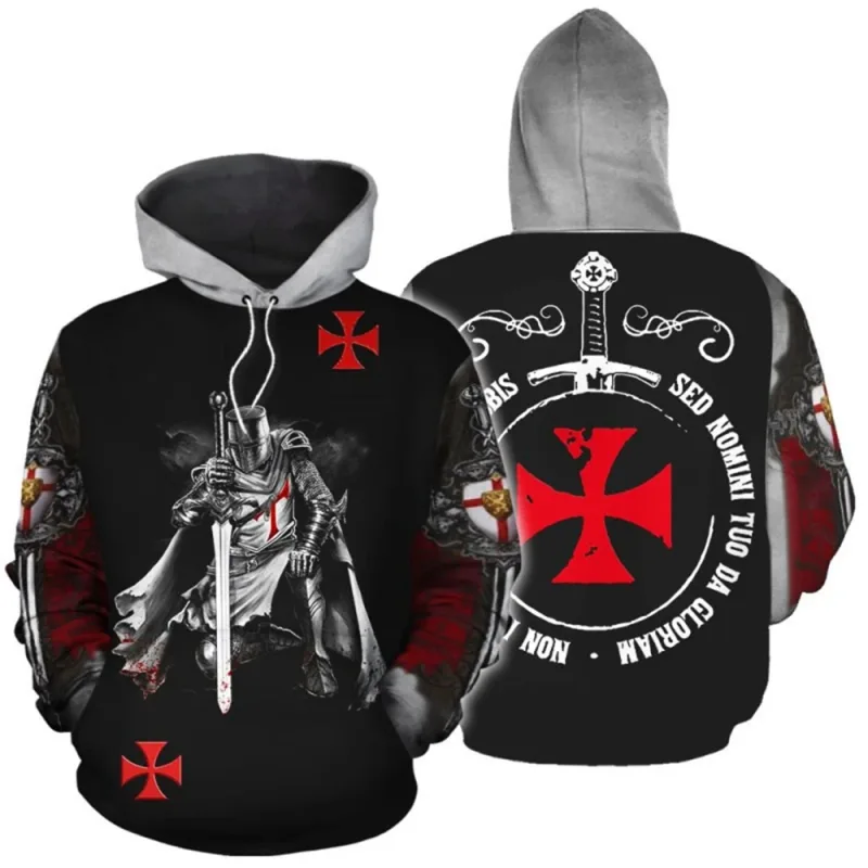 Knights Templar Armor Hoodies Jacket Crusader Cross Medieval Sweathsirt Pullover Full Printed 3D Men's Hoodie Tracksuit Carnival