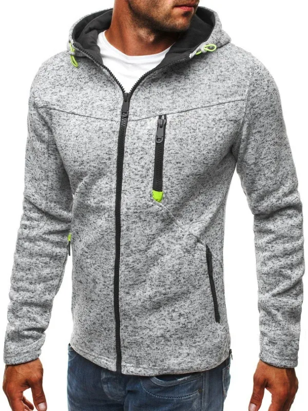 Moletom com capuz masculino com bolsos laterais com zíper de lã fina cor sólida agasalho casual diário com capuz ao ar livre mangas compridas