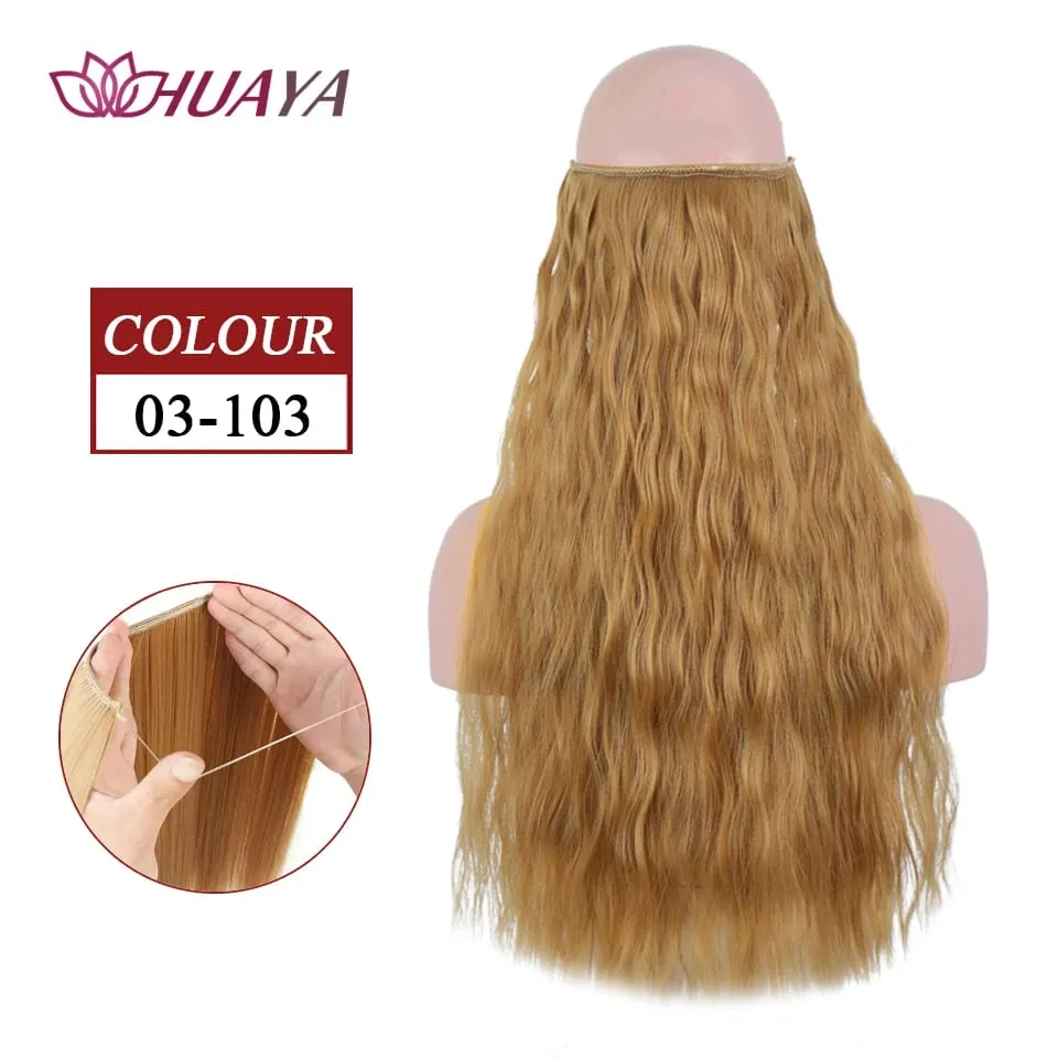 Synthetic Long Straight Invisible Wire No Clips In Hair Extensions Fake Hair Pieces Secret Fish Line Hairpieces For Women