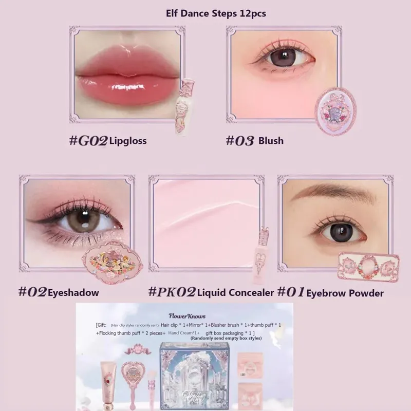 Flor sabe conjunto de contos de fadas do meio do verão compõem caixa de presente paleta de sobrancelha em pó blush corretivo lipgloss para mulher — image 11