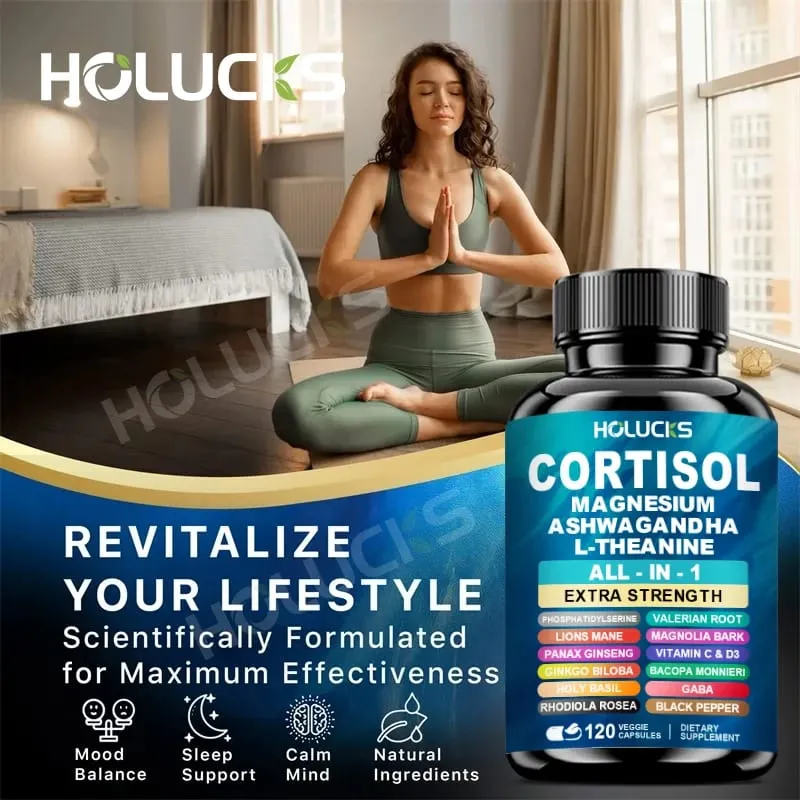 Suplemento avançado de cortisol com vitamina D3 para controle do estresse, alívio da ansiedade do humor e qualidade do sono, bem-estar geral
