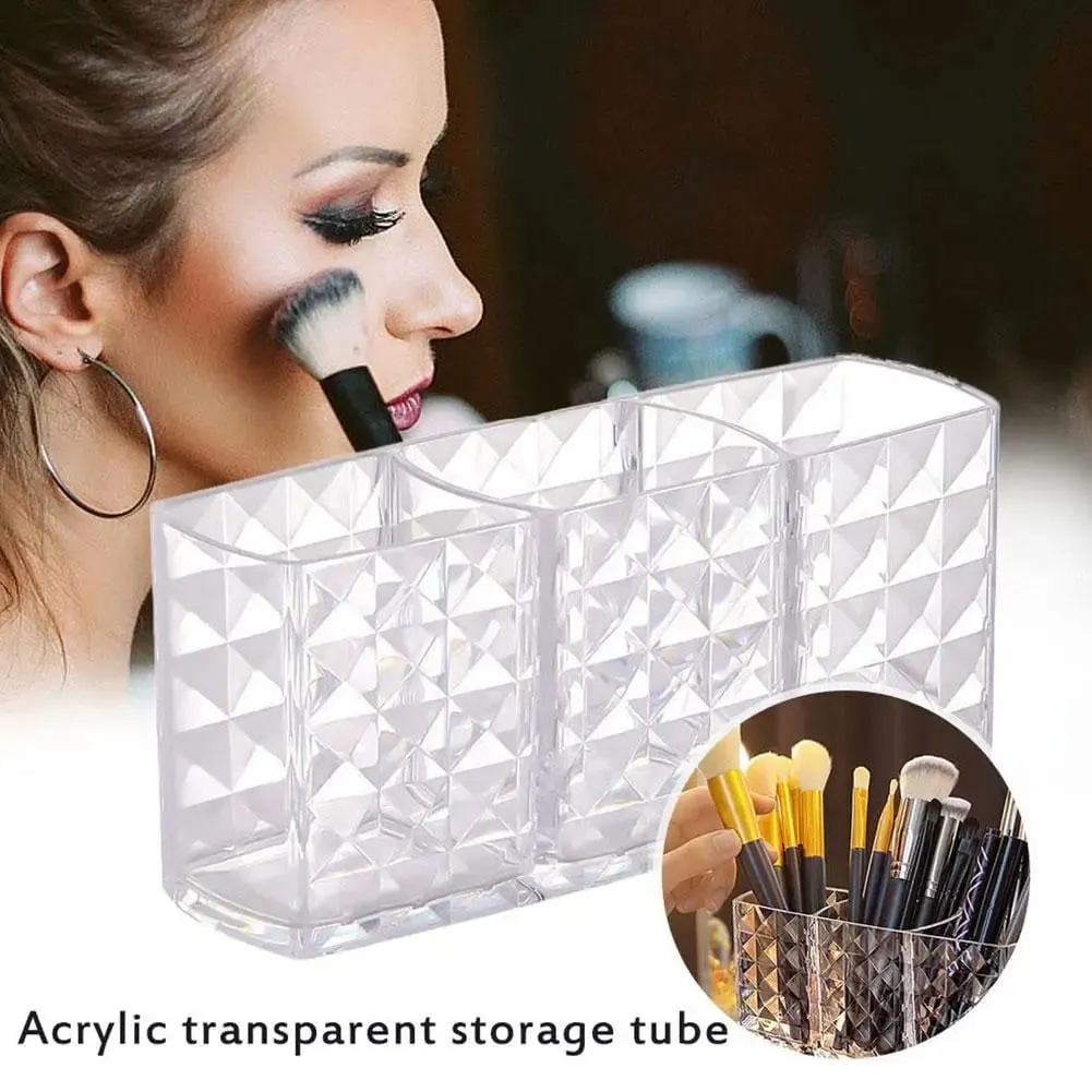3 slots suporte de pincel de maquiagem organizador de maquiagem caixa de armazenamento de cosméticos batom sobrancelha lápis expositor acrílico caixa transparente