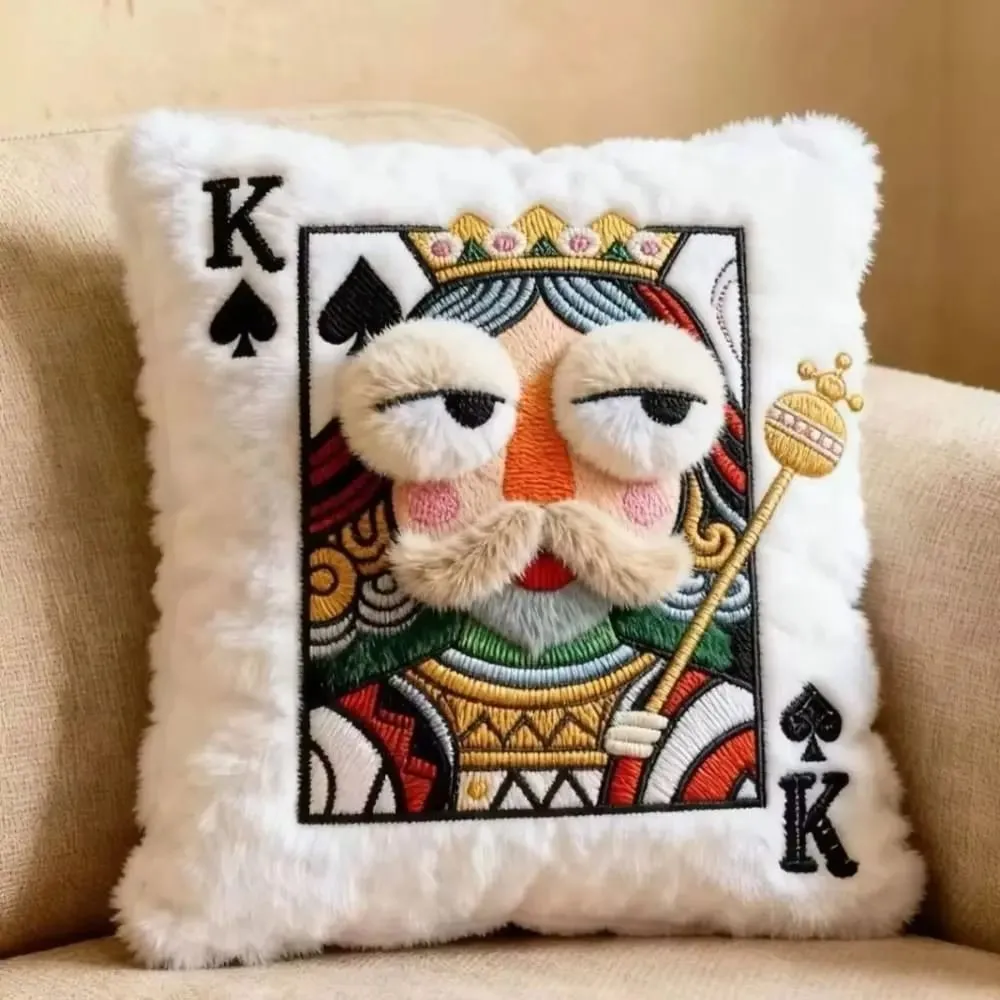 Almofada de cartão de pôquer estilo patchwork, olhos grandes 3d, design de alto valor, travesseiro bordado, tema de jogo de cartas, travesseiro para presente