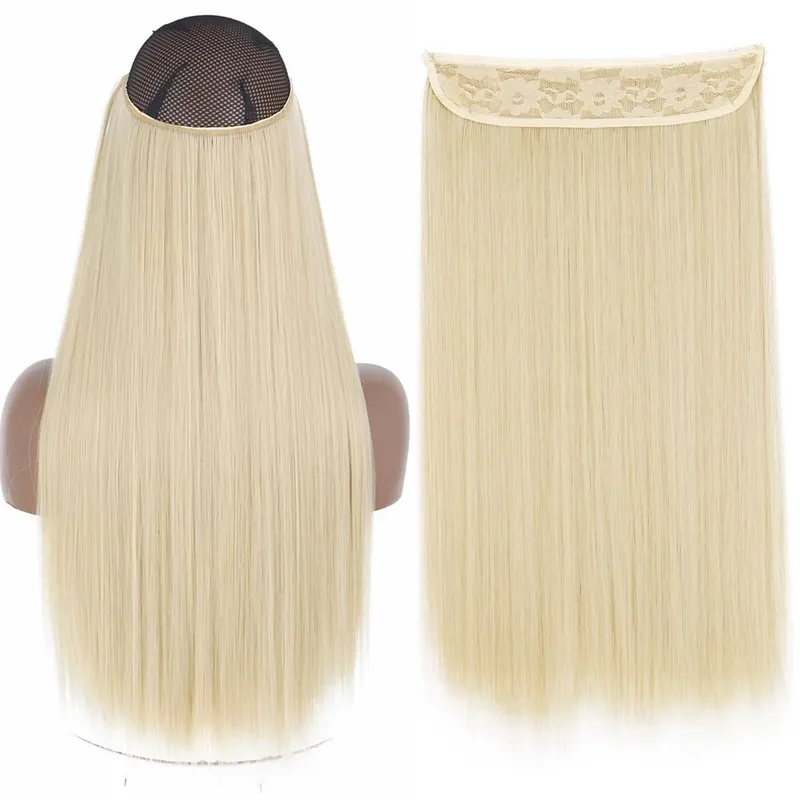 Sintético sem clipe de onda extensões de cabelo escondido segredo falso peça de cabelo uma peça linha de peixe falso pedaço de cabelo — image 20