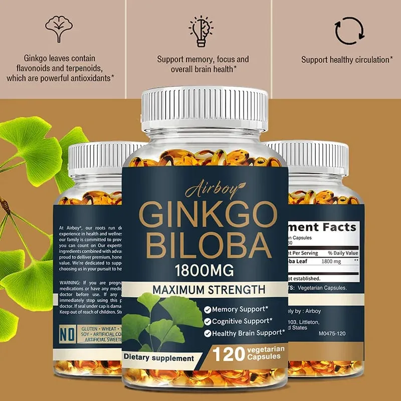 Cápsulas de Ginkgo Biloba - Impulsionam o cérebro, melhoram a memória e as habilidades cognitivas, melhoram a circulação sanguínea