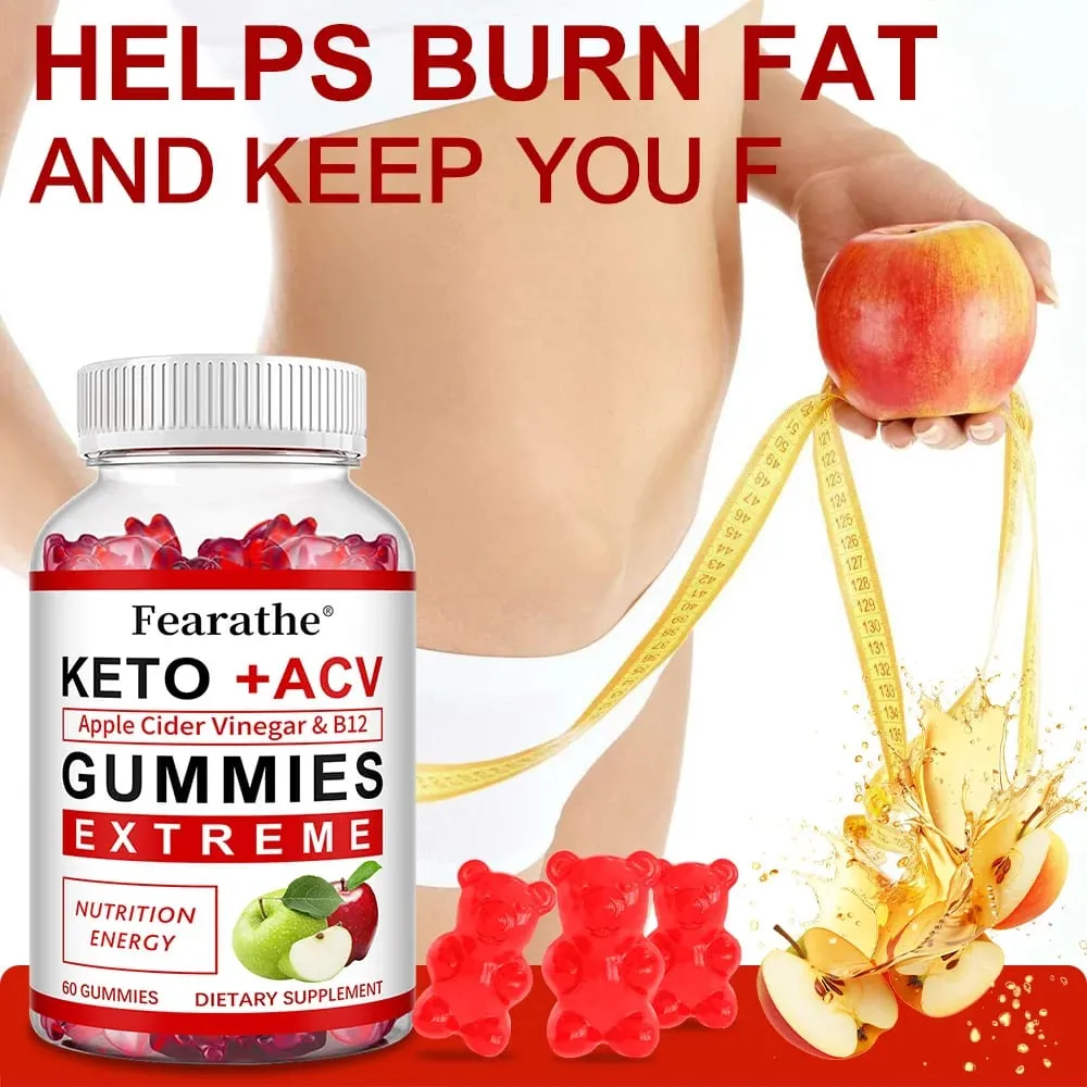 Fearathe Slimming Keto Apple Cider Vinegar Gummies Supplement Weight Loss Reduces Anxiety & Stress Boost Immune System