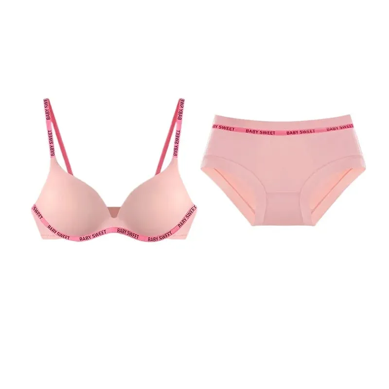 Conjunto de bralette sem costura para adolescentes, conforto sem fio, acolchoamento push up, levemente forrado, cor pura, calcinha, mulheres jovens, lingerie moyisu
