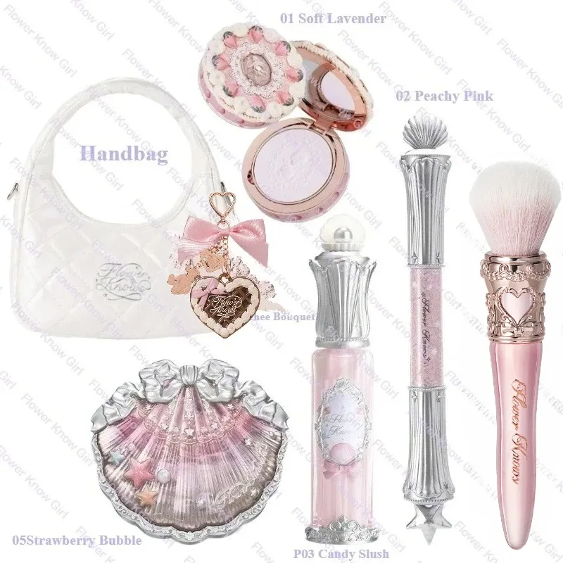 Makeup Flower Knows Shell's Jewel Mermaid Glow Set Eyeshadow Palette Blush Lip Gloss Makeup Bag Matte Glow Shimmer Primer Kit