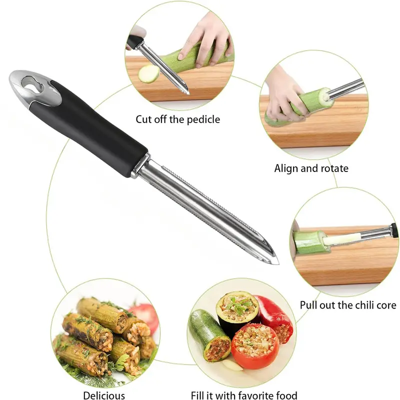 Extrator de núcleo de pimentão casa portátil aço inoxidável abobrinha abobrinha pepino corers gadgets cozinha especial com borda serrilhada
