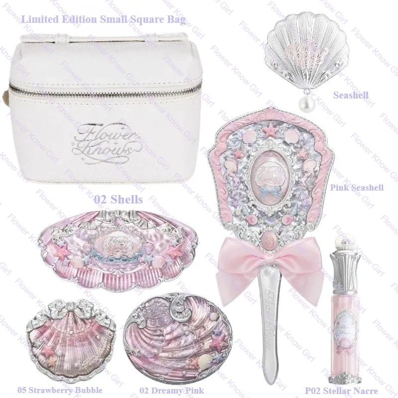 Makeup Flower Knows Shell's Jewel Mermaid Glow Set Eyeshadow Palette Blush Lip Gloss Makeup Bag Matte Glow Shimmer Primer Kit