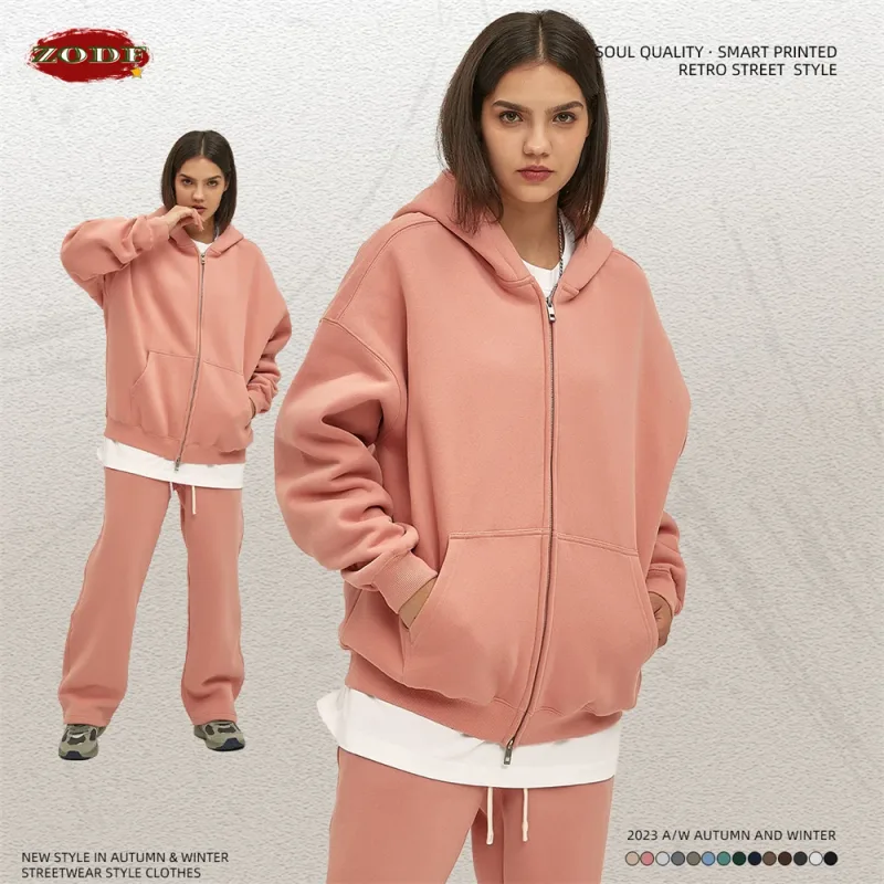 New Men Double Headed Zipper Fleece Hoodies Unisex Loose Basic Solid Warm Hooded Sweatshirts Coats For Winter HY0633