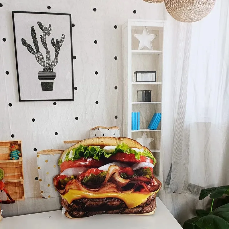 Lifelike Plush Hamburger Pillow Toy Simulation Stuffed Fast Food Hamburger Throw Pillow with Blanket 2 In 1 Cushion