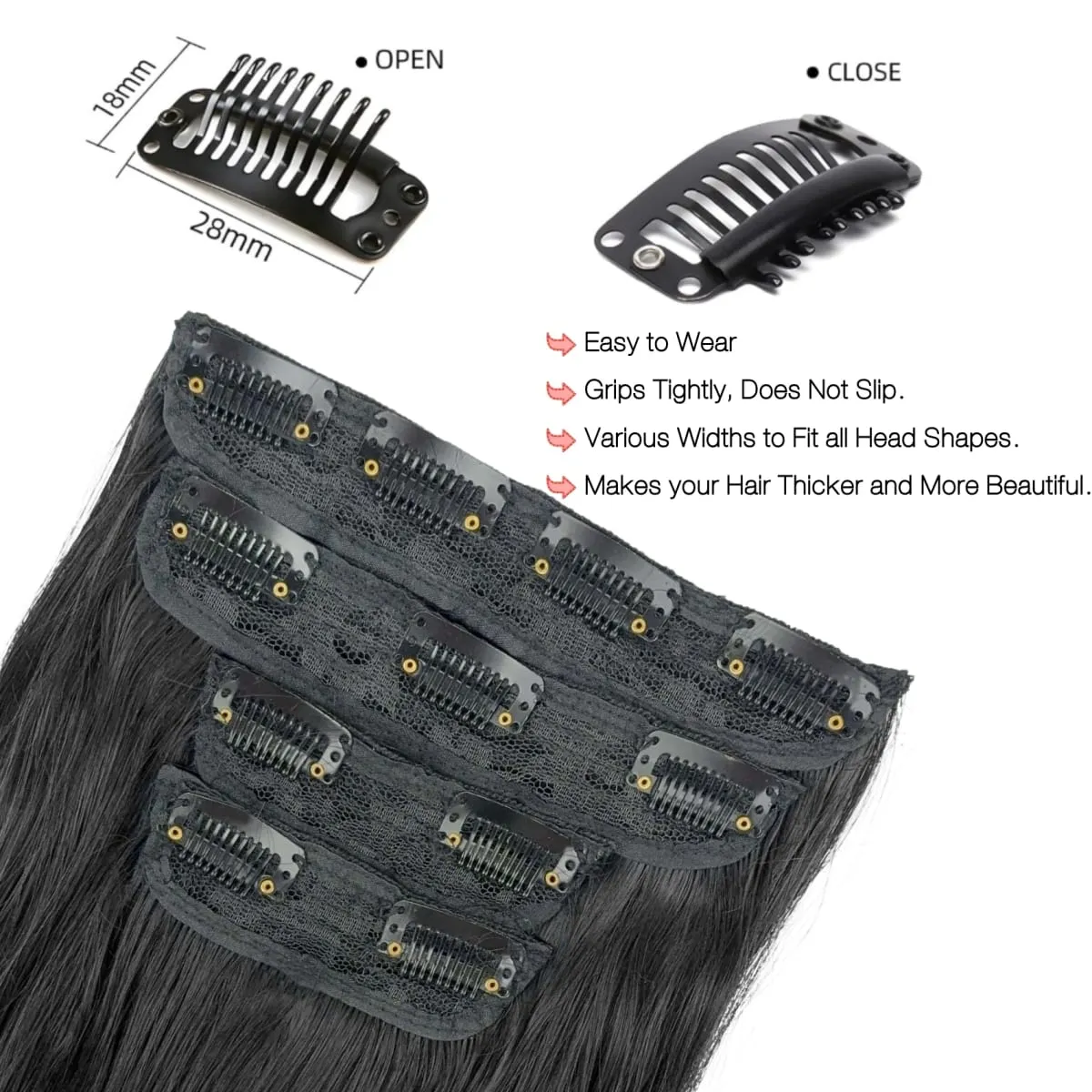 Conjunto de 4 peças de extensões de peruca sintética feminina, longo, ondulado, grosso, peças de peruca volumosa