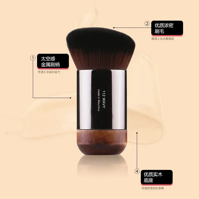 1 ชิ้น #112 แบบพกพามุมแบน Foundation แปรงแต่งหน้าไม้ธรรมชาติ Buffing Foundation ฝาครอบแปรงแต่งหน้ามืออาชีพ
