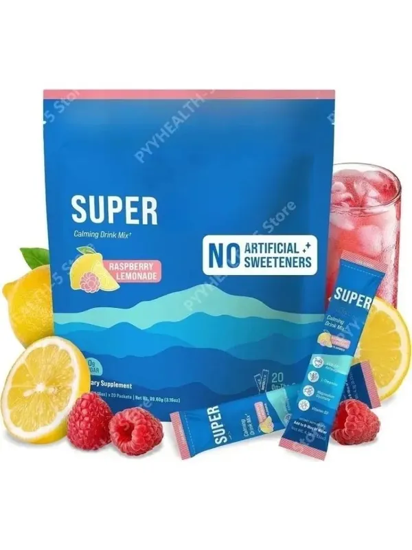 Mistura de bebida em pó, redutor de cortisol e suplemento para dormir, L teanina, magnésio, glicinato, vitamina D 3, sem açúcar, não OGM, 20 Ct