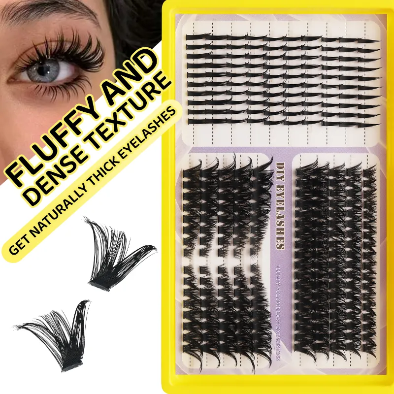 Fluffy Mixed DIY Cluster Lash Extensions 20 Linhas Volume Cílios Individuais Dramático D Curl Grosso Cluster Cílios