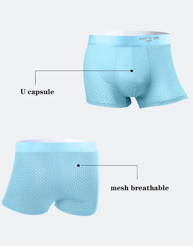 5pcs Men's Boxer Shorts Ice Silk Underwear Plus Size Underpants Cool Breathable Sexy Slim Panties Mesh Lingerie Wholesale Lots 3256809239733736