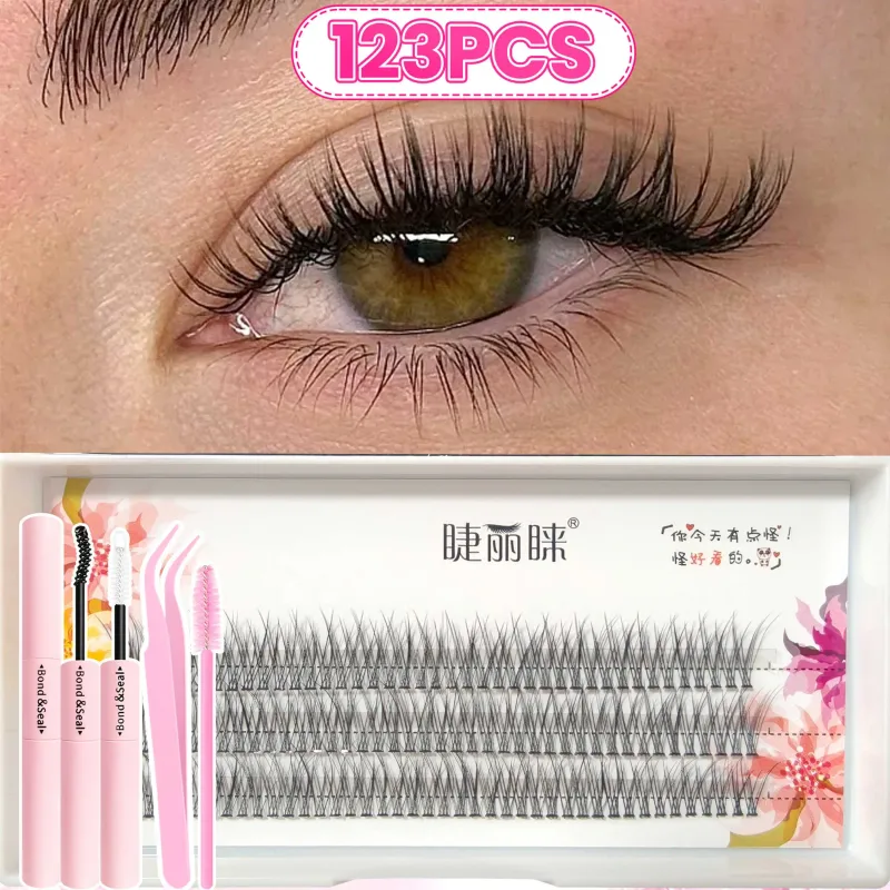 Kit de extensão de cílios de grande capacidade, 123/800 peças, fácil de aplicar, mesmo para iniciantes, macio, fofo, denso, natural a dramático