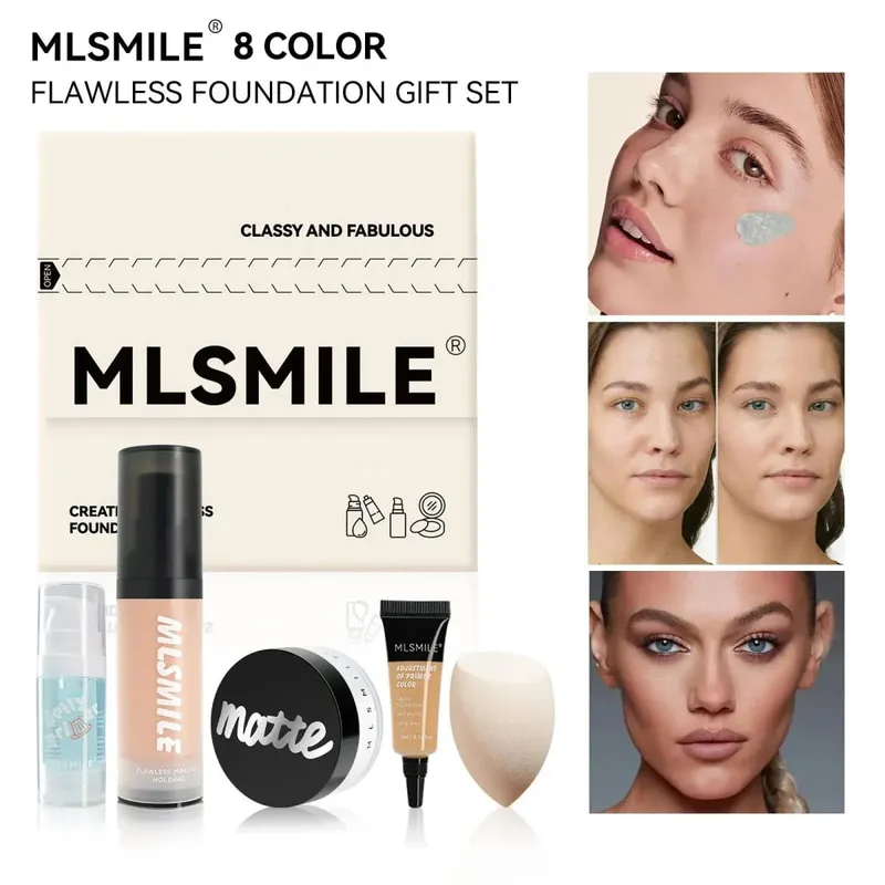 Long Lasting Makeup Set Oil Control Loose Powder Matte Primer Liquid Foundation Concealer Moisturizing Flawless Base