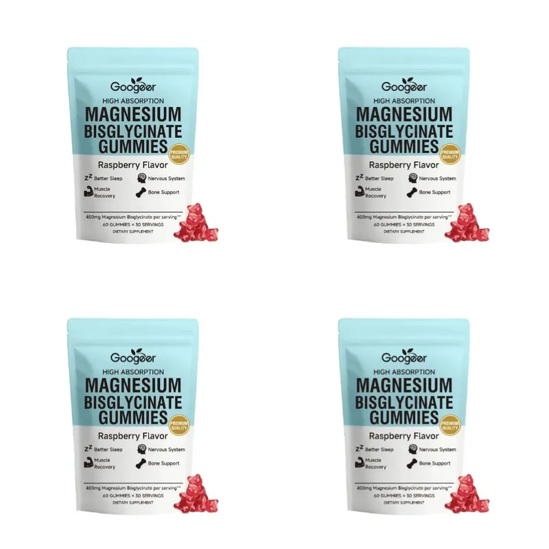 Gomas de bisglicinato de magnésio 400mg Sabor de framboesa apoia a saúde óssea e a função muscular Suplemento dietético para adultos Contagem de 60