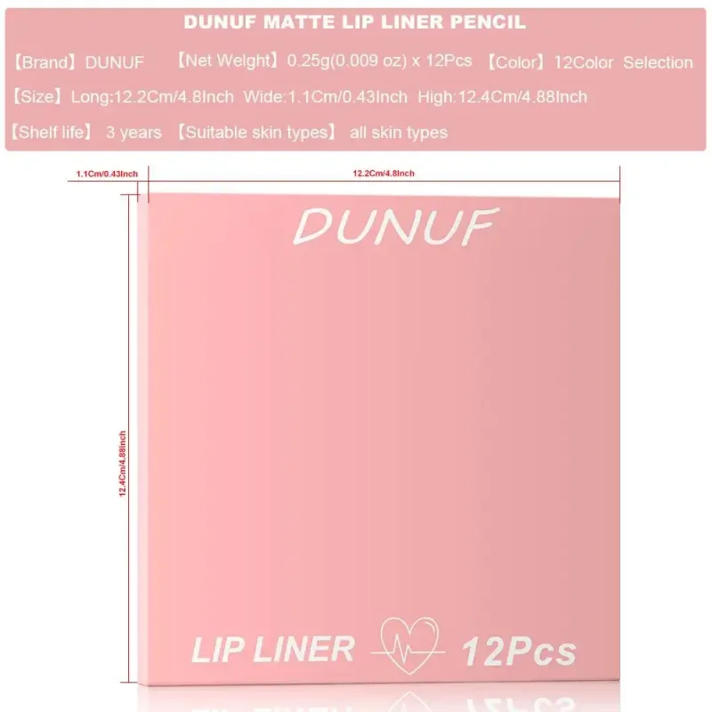 Conjunto de lápis delineador labial fosco de 12 cores à prova d'água à prova de manchas de longa duração Kit de maquiagem vegano sem crueldade