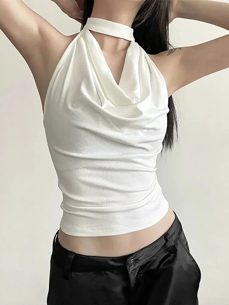 Cor sólida simples casual all-match legal confiante sexy bonito high street verão viagem feminino fino colete