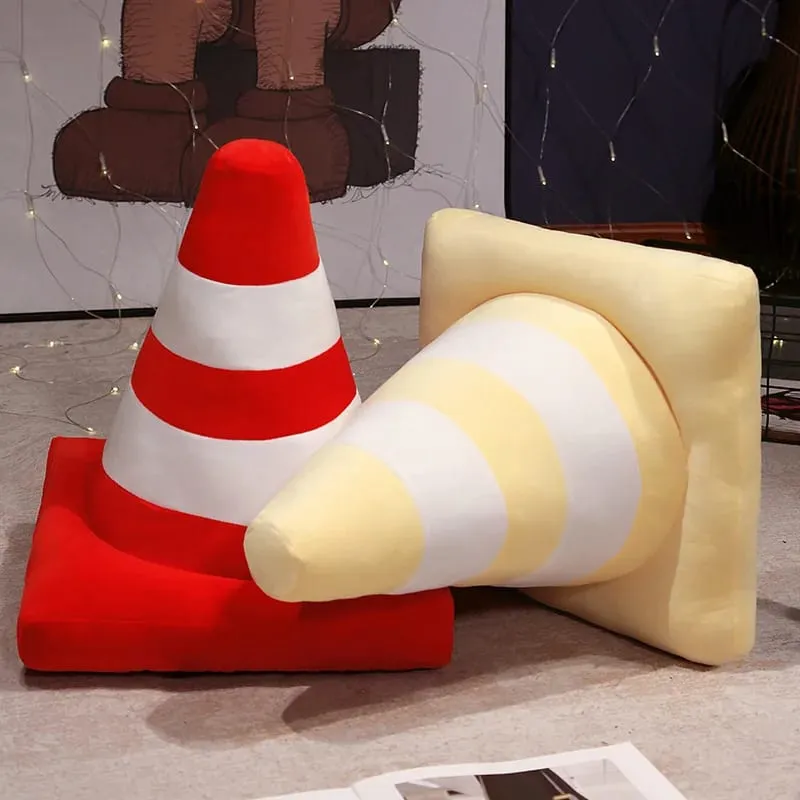 Simulação cone de tráfego travesseiro de pelúcia criativo roadblock brinquedo de pelúcia construção cone sinal almofada boneca crianças meninos estrada jogo presente