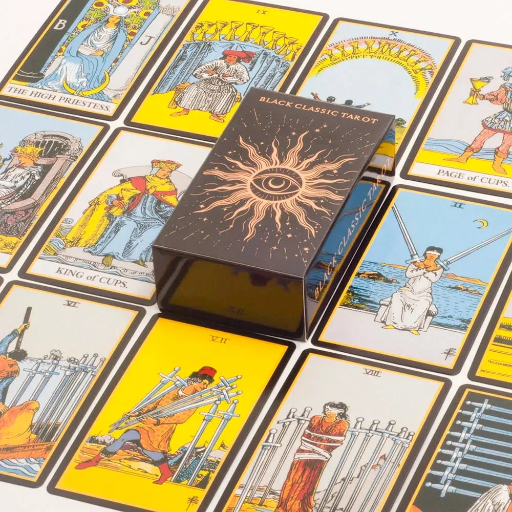 Baralho de cartas de tarô clássico preto 2026, 78 peças, conjunto de jogos de adivinhação com guia para reuniões familiares e jogos de tabuleiro — image 3