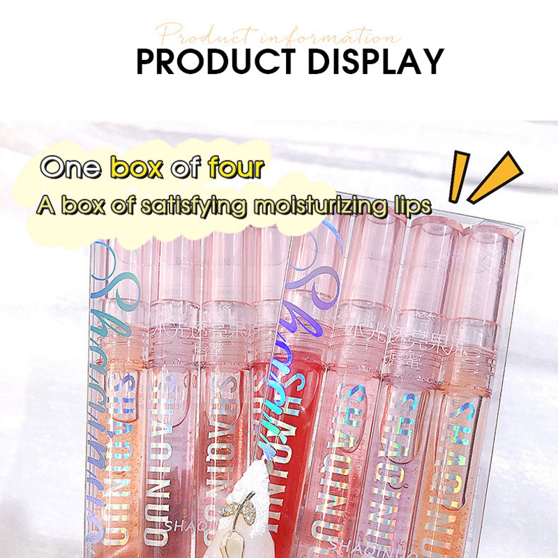 Conjunto de quatro pacotes de brilho labial caixa de brilho labial gelatinoso brilho labial hidratante lábios de vidro não é fácil de colar no copo
