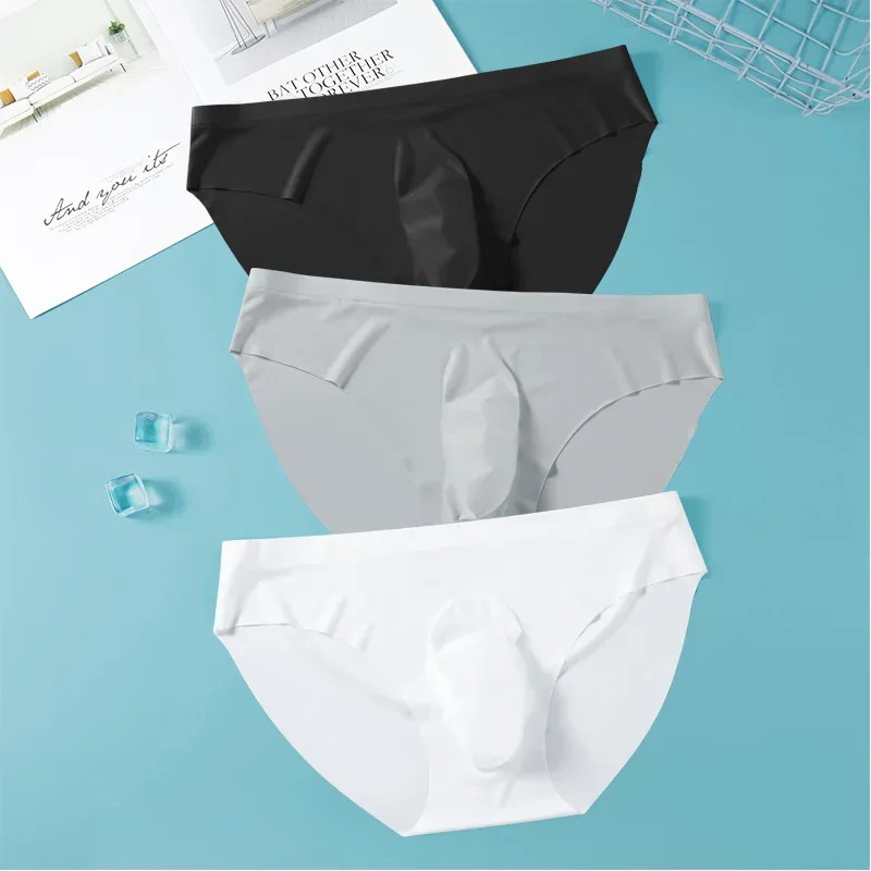 3PCS/lot Men's Ice Silk Briefs Ultra-thin Transparent Seamless Underpants 3D Pouch Sexy Quick Dry Breathable Underwear Panties