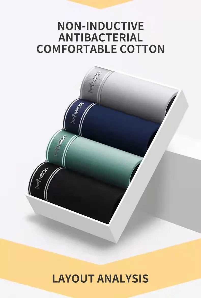MiiOW 3Pcs Men Boxer Shorts Cotton Men's Panties Graphene Antibacterial Crotch Man Underpants Breathable Summer Men Boxer Briefs