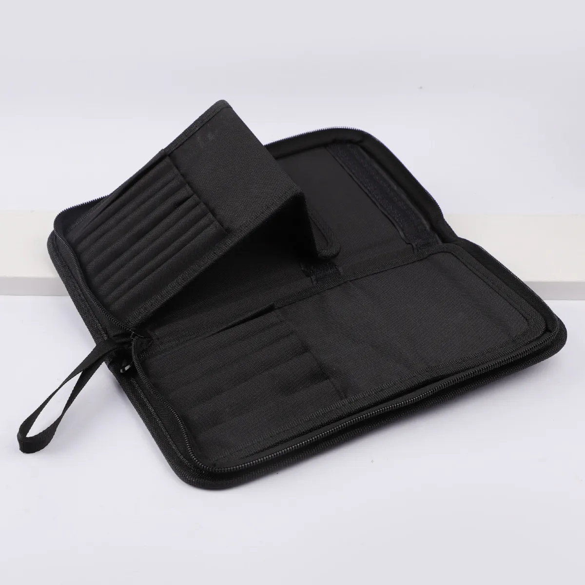 Grande bolsa de maquiagem dobrável preta, organizador de armazenamento de 14-40 furos para pincéis de beleza, bolsa cosmética com alças