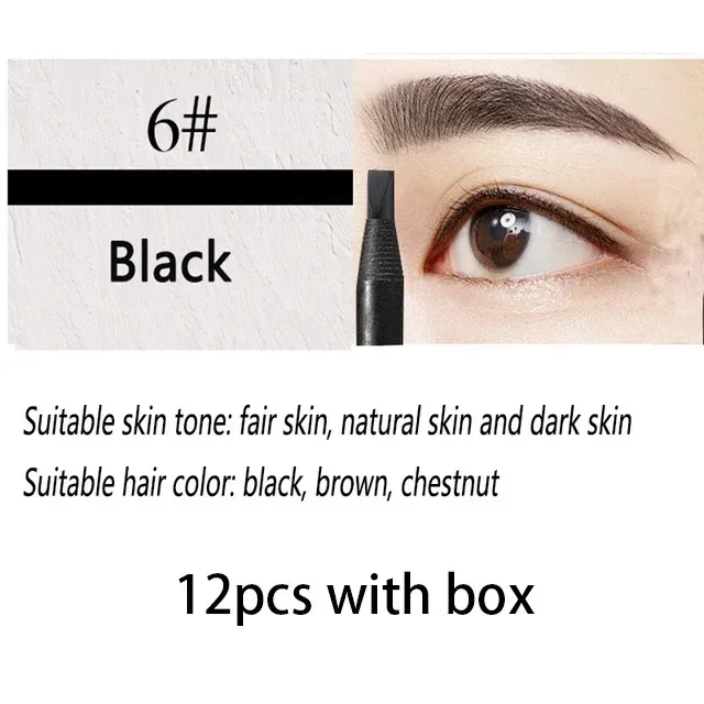 6/12 pçs lápis de sobrancelha núcleo duro atacado maquiagem puxar linha haozhuang marca permanente peel off branco preto à prova dnatural água natural
