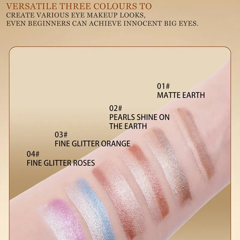 Sombra de olho perolada fosca em 3 cores, à prova d'água, durável, brilho, maquiagem para os olhos, cosméticos de longa duração
