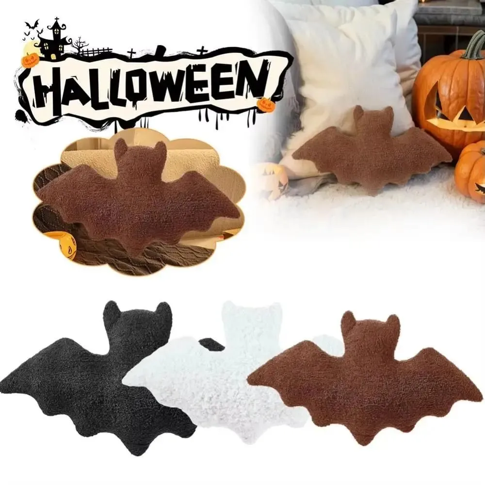 Material de pelúcia morcego travesseiro de pelúcia tema de halloween tecido macio morcego modelagem travesseiro preto branco marrom pelúcia animal para meninas