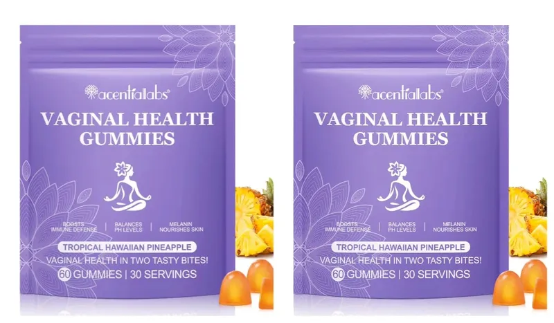 Gomas de saúde vaginal Suporte para equilíbrio de pH com vitamina C e frutas de abacaxi em pó sem gelatina Bem-estar diário 60 gomas