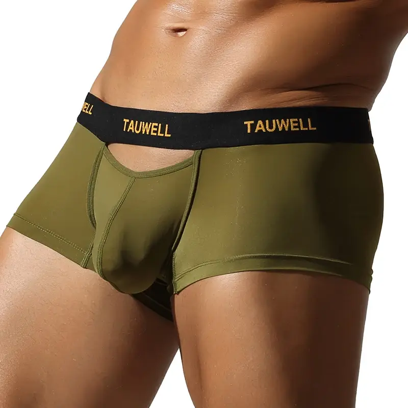 Roupa interior masculina confortável legal fina sexy semi-transparente calças de ângulo plano com cuecas em forma de u