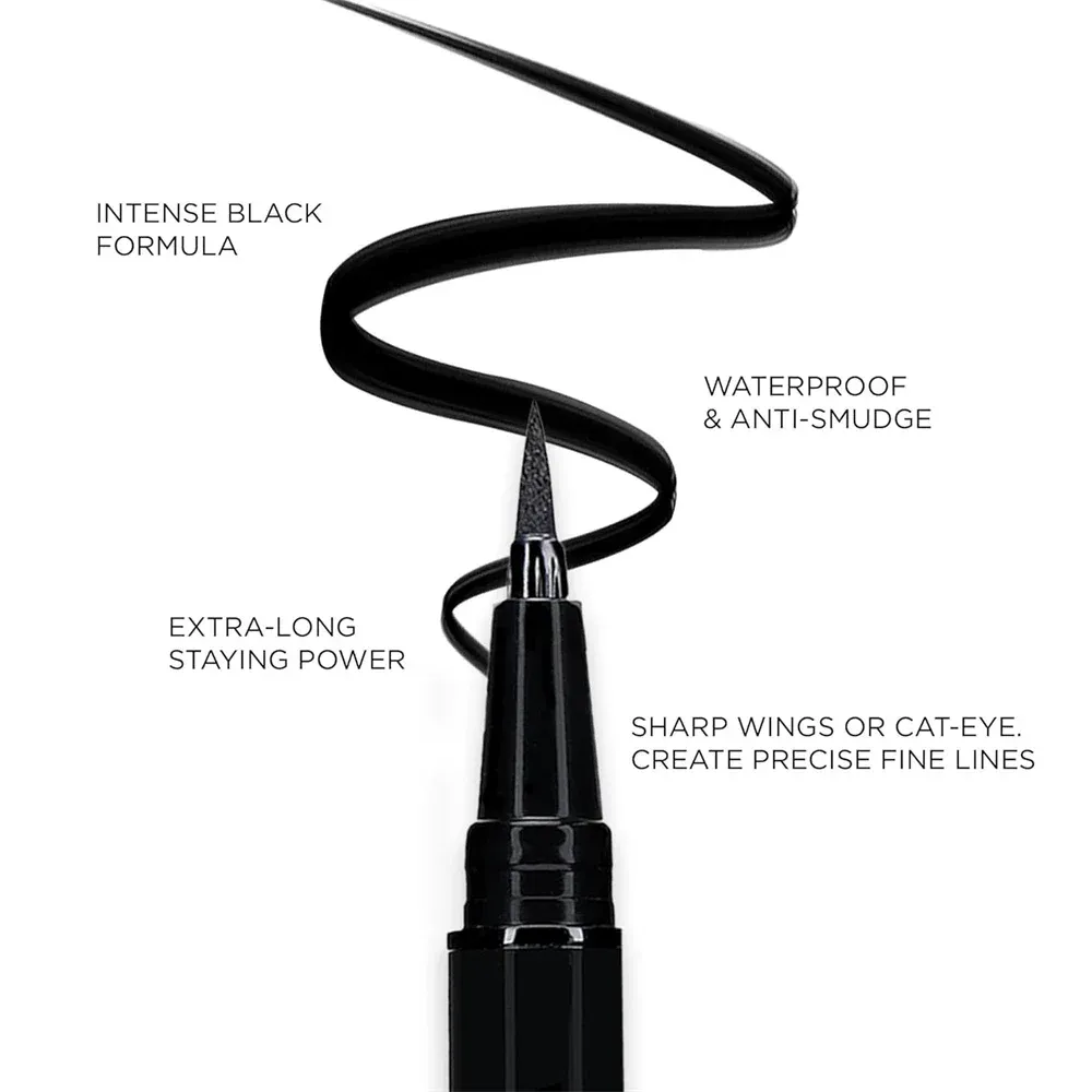 Delineador líquido preto fino de longa duração, caneta de água à prova d'água, secagem rápida, sem desbotamento, delineador para olhos, amigável para iniciantes, 1 peça