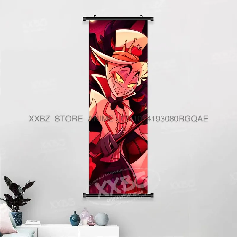 Simple Black Comedy Hazbin Hotel Home Decoration Hanging Painting Cartoon Wall Artwork Scrolls Picture Room Canvas Print Posters